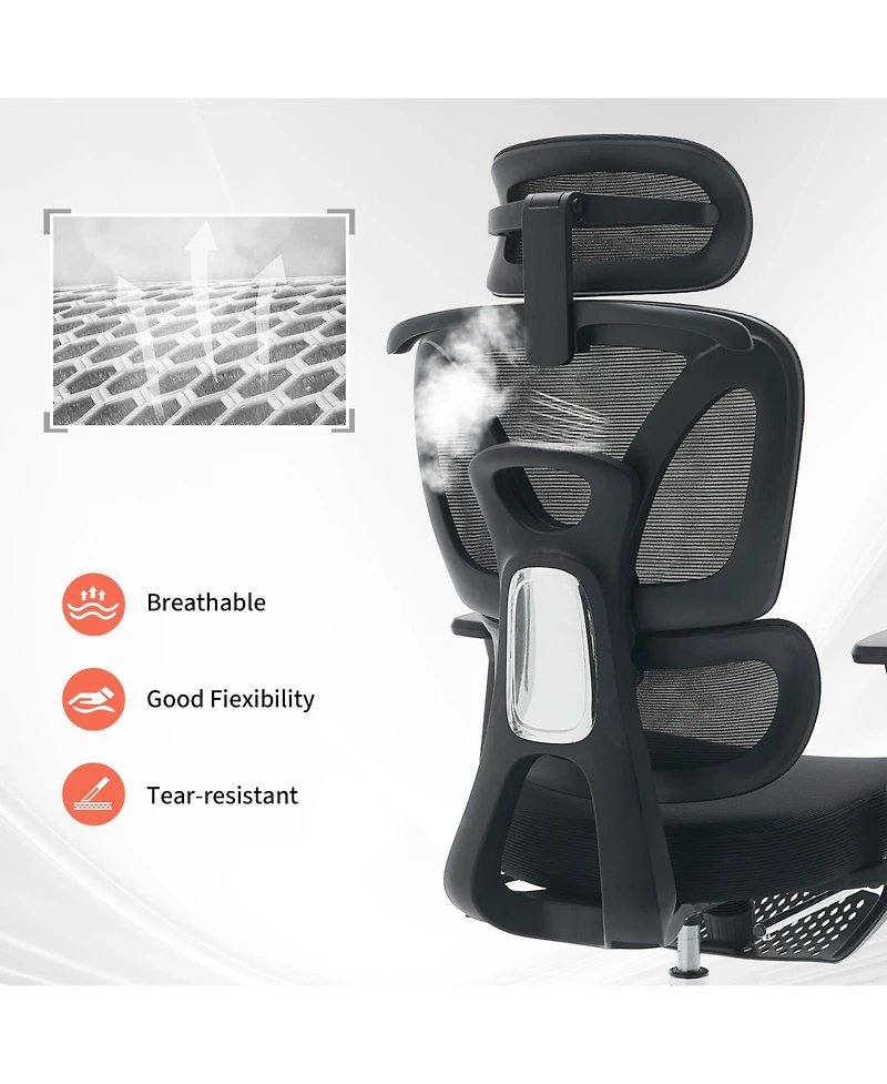 homfan Ergonomic Office Chair with Adjustable Headrest, Lumbar Support, 3D Armrests, and Retractable Footrest