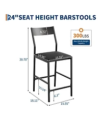 homfan Set of 2 Bar Stools, 24 Inch Pu Leather Counter Height Stools with Backrest and Footrest for Kitchen or Dining Room