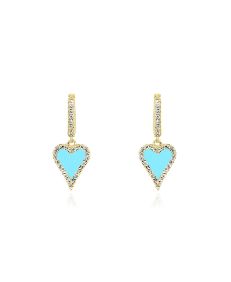 The Lovery Mini Turquoise Cz Halo Heart Dangle Earrings 14K Gold-Plated Sterling Silver