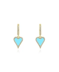 The Lovery Mini Turquoise Cz Halo Heart Dangle Earrings 14K Gold-Plated Sterling Silver