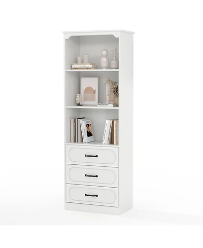 gaomon 70" H Bookshelf with 3 Drawers, Tall Bookcase with 3-Tier Open Shelves Wood Bookcase with Adjustable Shelf Kitchen Storage Cabinets