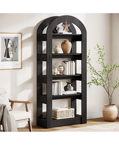 Tribesigns 70.87" Tall Arched Bookshelf, Rustic Oak Bookcase with 5-Tier Storage