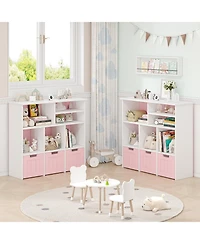 homfan Kids Storage Cabinet with 3 Drawers and 6 Cubes, Bookshelf Toy Organizer with Hidden Wheels, for Bedroom, Playroom and Nursery