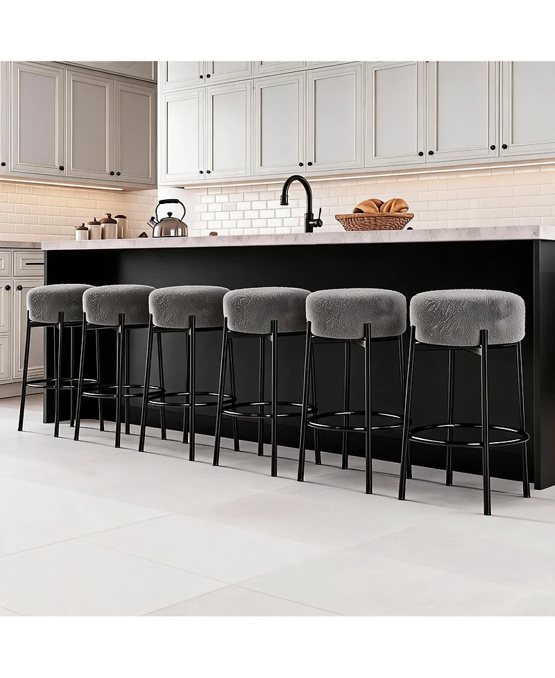 homfan Counter Height Bar Stool Set with Faux Fur Soft Seat for Kitchen Island Dining