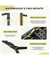 Piscifun Portable Folding Table Heavy Duty Wood Grain Anti Slip Rounded Edge Weather Resistant Quick Setup Indoor Outdoor Multipurpose