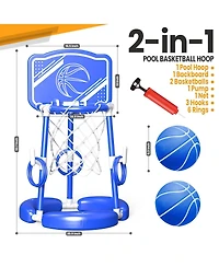 Gnuadz 2-in-1 Pool Basketball Hoop Floating Game Ring Toss Balls Pump