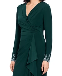 Betsy & Adam Women's Beaded Sleeve Ruched Maxi Dress