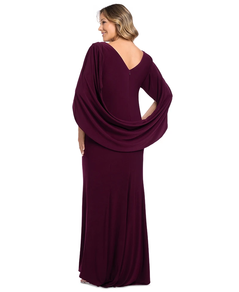 B&A By Betsy and Adam Plus Long-Sleeve Boat Neck Maxi Dress