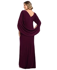 B&A By Betsy and Adam Plus Long-Sleeve Boat Neck Maxi Dress