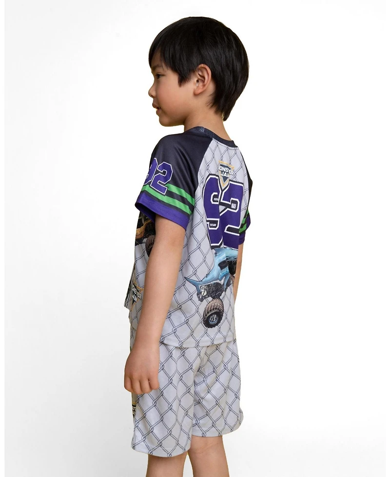 Monster Jam Boys' 5-12 Athletic 2-Piece Baseball Jersey and Shorts Set