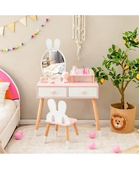 Gouun 2 in 1 Wooden Princess Kids Vanity Set with Mirror