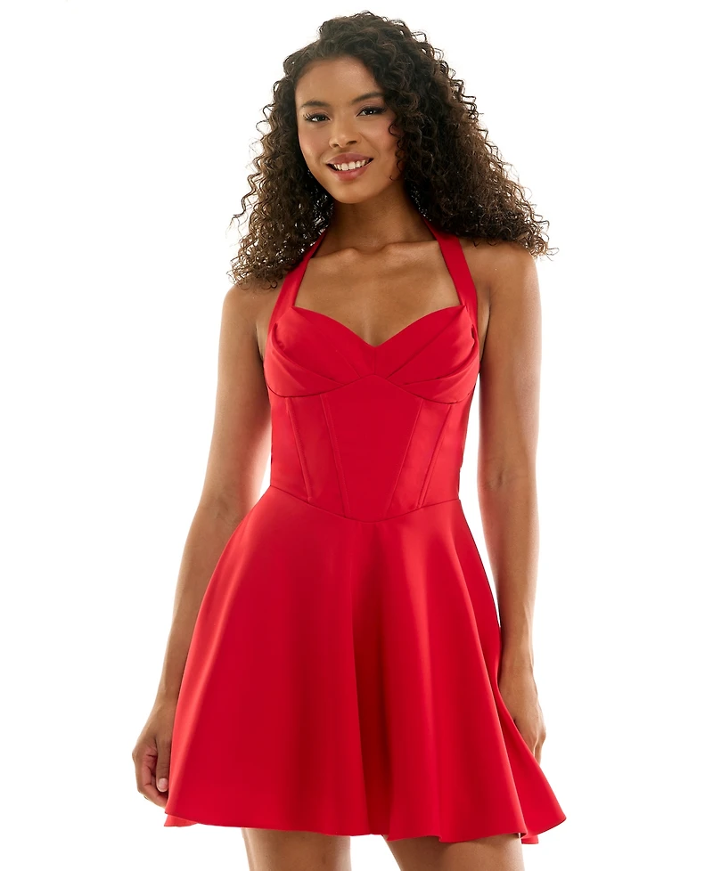 City Studios Juniors' Halter Neck Fit and Flare Dress