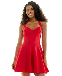 City Studios Juniors' Halter Neck Fit and Flare Dress