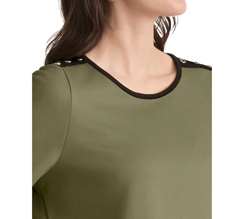 Jones New York Women's Color-Block Button Shoulder T-Shirt