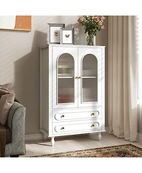 Streamdale Furniture 46.5'' Ribbed Glass Display Cabinet with 2 Drawers and Adjustable Shelf
