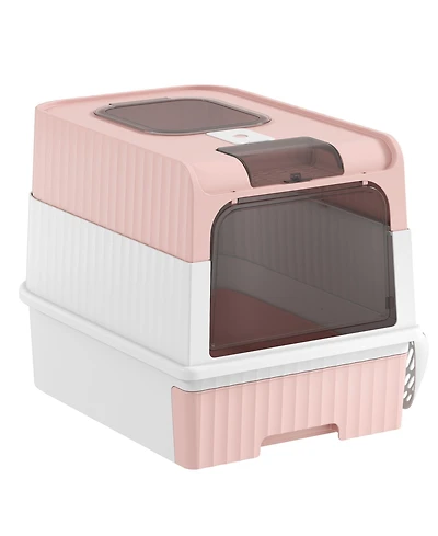 Ruie Hooded Cat Litter Box with Drawer Front Entry and Top Exit