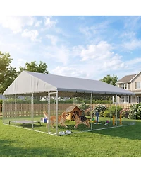 Ruie Extra Large Chain Link Outdoor Dog Run with Waterproof Roof
