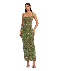 Mac Duggal Petite Sleeveless Hand Beaded Floral Midi Dress