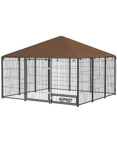 Ruie Outdoor Dog Kennel Playpen with Canopy and Rotating Bowl
