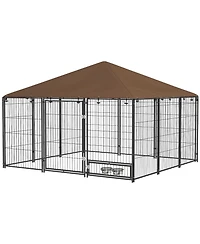 Ruie Outdoor Dog Kennel Playpen with Canopy and Rotating Bowl