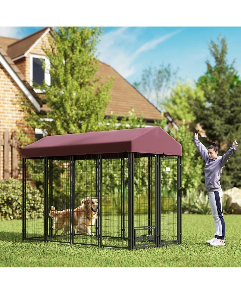 Ruie Walk In Outdoor Dog Kennel Playpen with Rotating Bowls and Cover