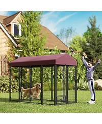 Ruie Walk In Outdoor Dog Kennel Playpen with Rotating Bowls and Cover