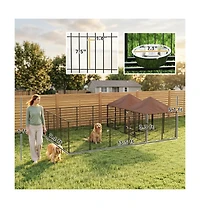 Ruie Large 2 Room Outdoor Dog Kennel with Adjustable Bowls and Latch