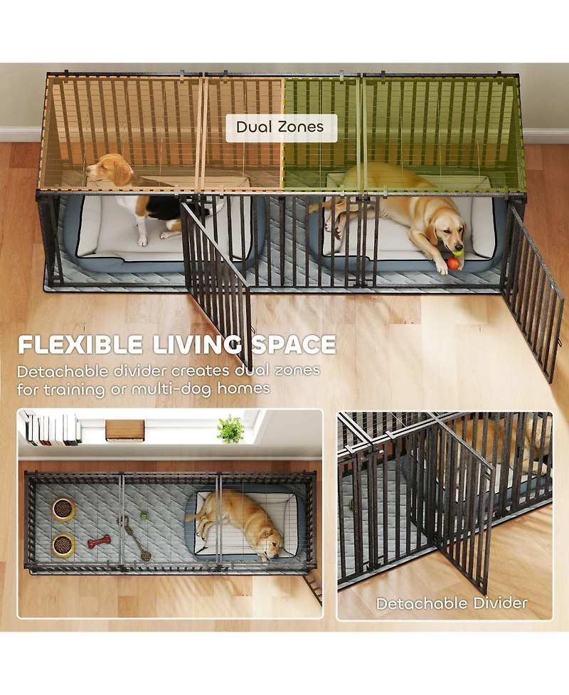 Ruie 83 in Extra Large Heavy Duty Dog Crate with Divider and Mat