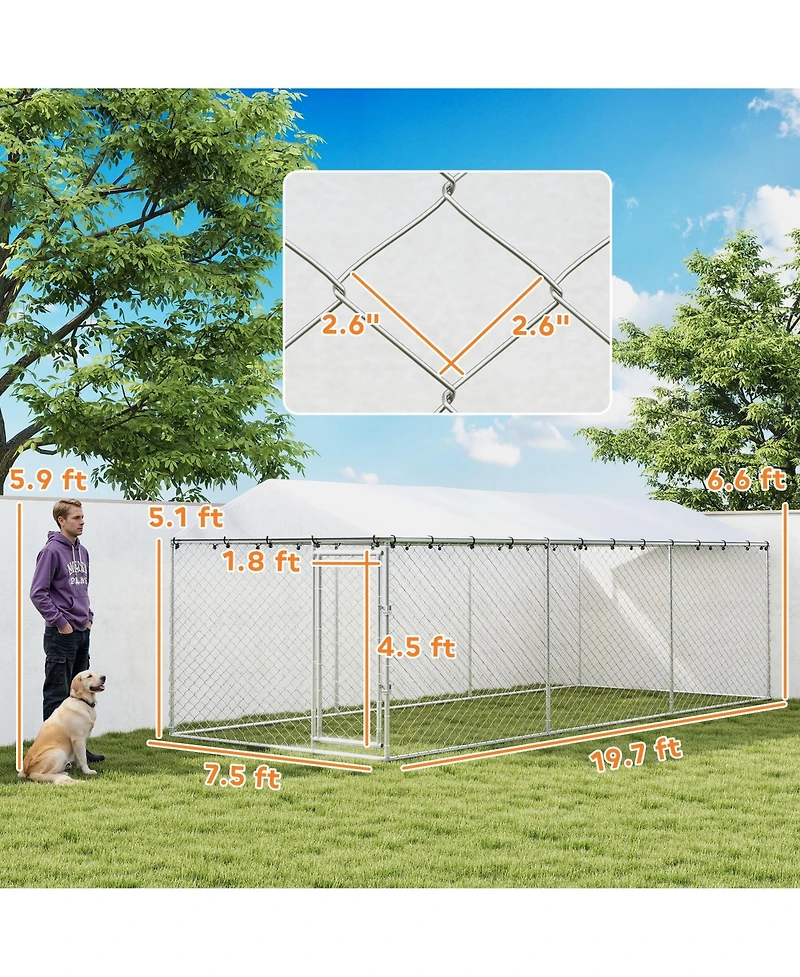 Ruie 20 ft Outdoor Dog Kennel with Waterproof Roof and Double Locks