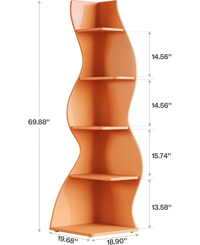 Tribesigns Wavy Corner Shelf Set of 2: 5-tier Curvy Bookshelf. Unique Plant Stand Display Shelf for Living Room, Small Space