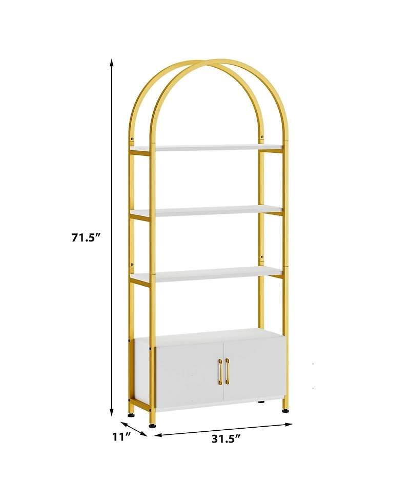 homfan 4 Tier Bookshelf, Arched Bookcase with Doors Storage, 71.5 Inches Tall Industrial Book Shelf with Sturdy Metal Frame and Quality Boards