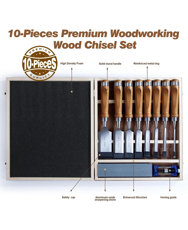 Xdovet Wood Chisel Set Woodworking Kit Steel Wooden Box Honing Guide Stone Carpenter Craftsman