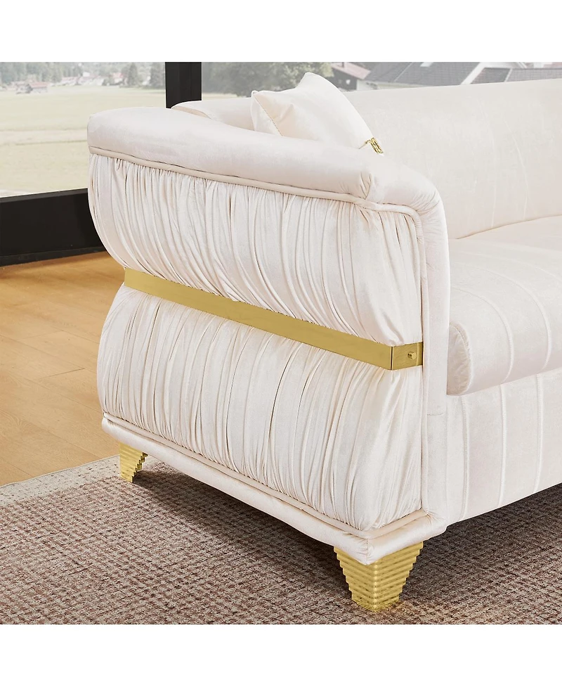 Streamdale Furniture 61.8" Modern Velvet Loveseat Sofa with 2 Pillows and Metal Trim