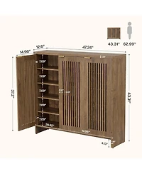 Tribesigns 5-Tier Shoe Cabinet: 3 Doors, Holds 30 Pairs, Storage with Adjustable Shelves, Vertical Slatted Doors, Freestanding for Entryway, Hallway