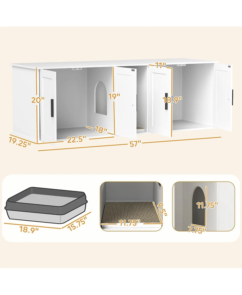 Ruie Double Room Cat Litter Box Enclosure with Scratching Mat