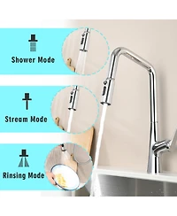 Busdays Chrome Professional Kitchen Faucet with 3 Function 360 Degree Sprayer One Touch Switch FastConnect System