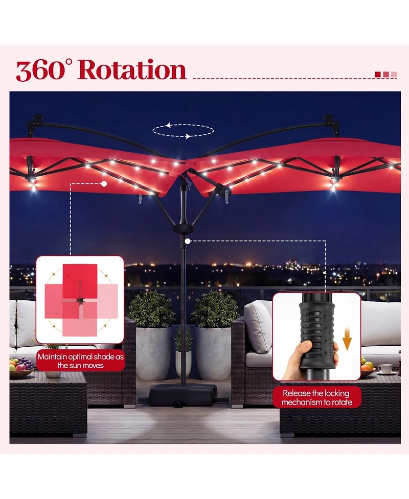 Sugift 8 x 8 feet Solar Led Square Offset Cantilever Outdoor Umbrella with 360 Swivel
