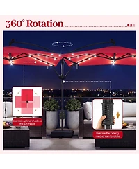 Sugift 8 x 8 feet Solar Led Square Offset Cantilever Outdoor Umbrella with 360 Swivel