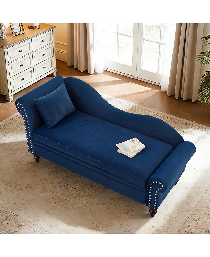 Streamdale Furniture 64.5'' Modern Velvet Storage Chaise Lounge with Lumbar Pillow