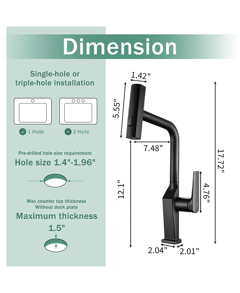 Busdays Touchless Matte Kitchen Faucet with Led Display Motion Sensor 3 Function Pull Out Sprayer 360 Swivel Spout