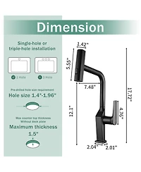 Busdays Touchless Matte Kitchen Faucet with Led Display Motion Sensor 3 Function Pull Out Sprayer 360 Swivel Spout
