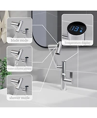 Busdays Chrome Bathroom Sink Faucet with Spray Function Temperature Display Anti Skid Switch Hot Cold Control 360 Degree Rotary