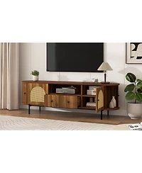 Streamdale Furniture American Style Rattan Tv Stand with Arched Doors and Steel Legs