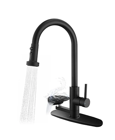 Busdays Matte 3 in 1 Kitchen Faucet High Arc Pull Down Sprayer with Glass Rinser 3 Spray Functions for Modern Kitchen Sink