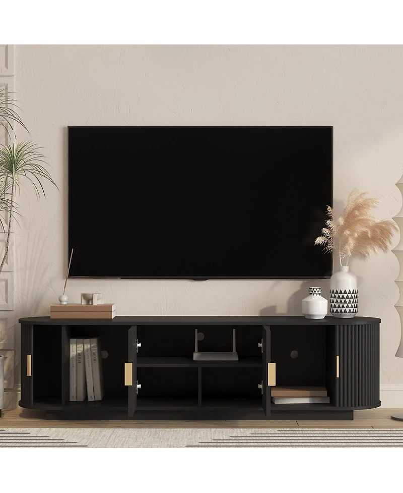 Streamdale Furniture 66.9" Farmhouse Tv Stand for TVs up to 75" with Sliding Doors and Shelves