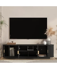 Streamdale Furniture 66.9" Farmhouse Tv Stand for TVs up to 75" with Sliding Doors and Shelves