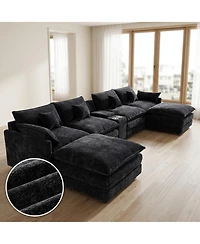 Streamdale Furniture 145" U-Shaped 6-Seat Modular Cloud Sectional Sofa with Usb Console