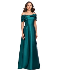 Betsy & Adam Women's Off-the-Shoulder A-Line Gown