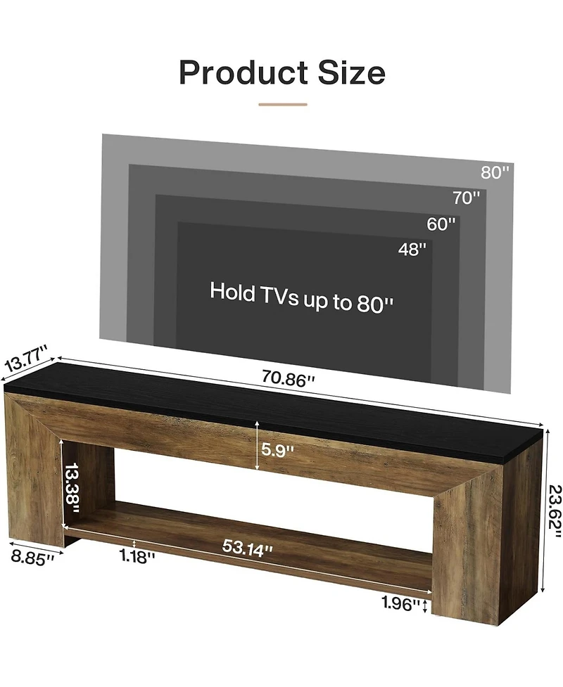 Tribesigns 70.87" Tv Stand for TVs up to 80": Farmhouse wooden entertainment center with open shelf. Low media console for living room, bedroom