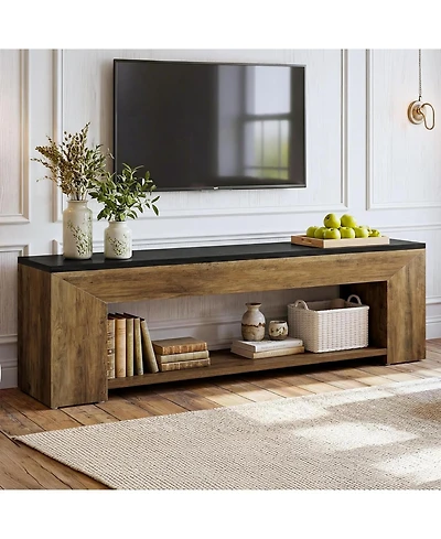 Tribesigns 70.87" Tv Stand for TVs up to 80": Farmhouse wooden entertainment center with open shelf. Low media console for living room, bedroom